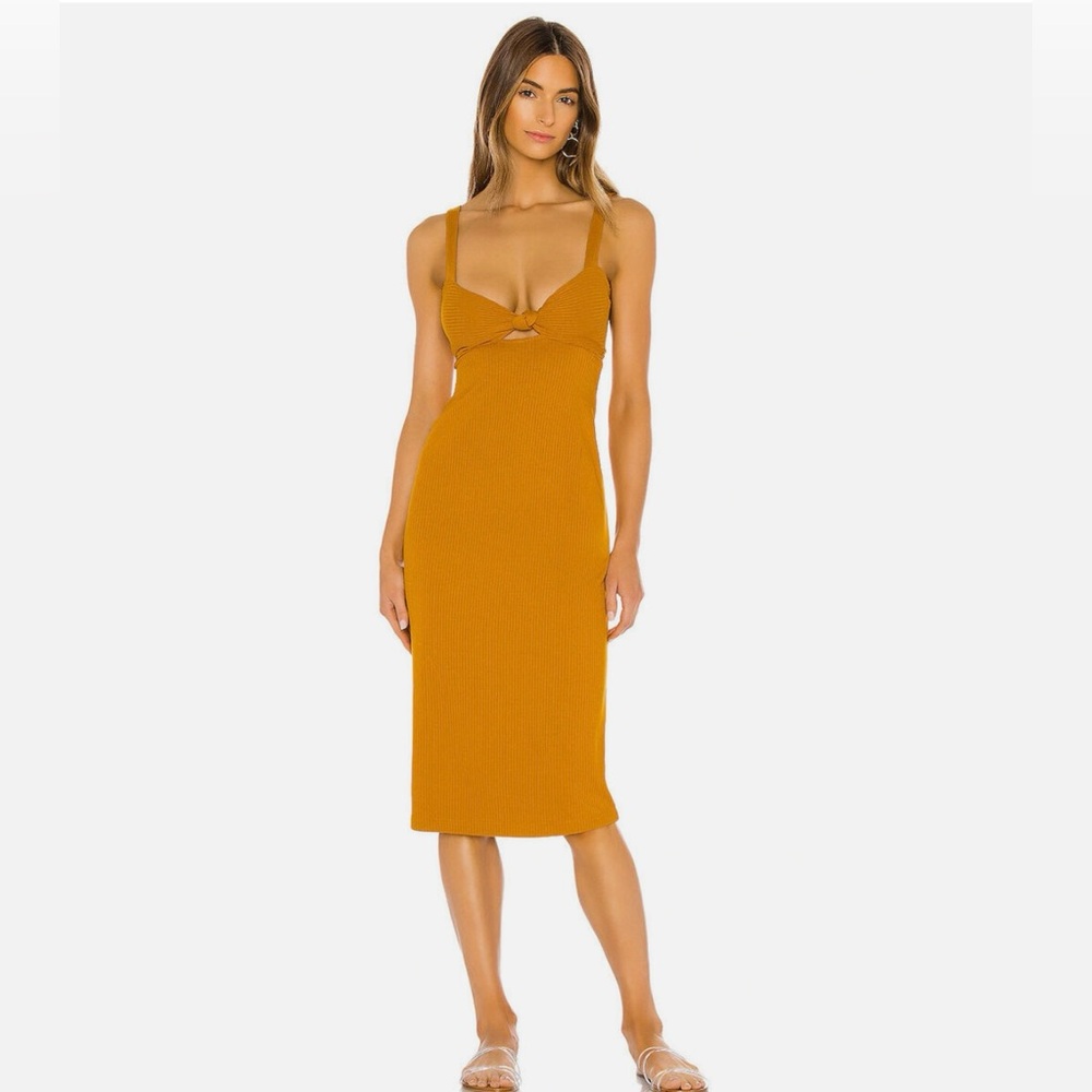 L Space NWOT Nico Hazelnut Ribbed Stretch Jersey Knot Back Midi Dress SZ S